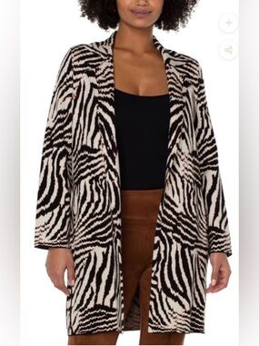 Liverpool Los Angeles Open Front Coatigan Sweater in an abstract zebra print